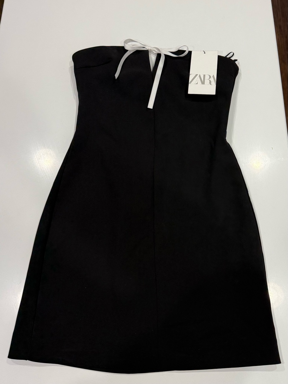 Zara Black Strapless Sleeveless Mini Dress, Solid Pattern, Bow Accent- Small